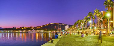 Panorama of Muele Uno pier, Malaga, Spain
