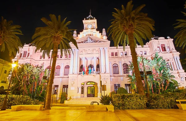 Malaga Belediye Binasının Aydınlanması, İspanya — Stok fotoğraf