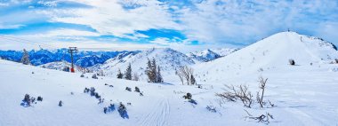 Karlı Dachstein Alpleri Panoraması, Feuerkogel Dağı, Ebensee, 