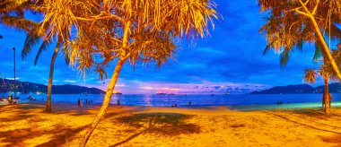 Akşam Patong plajı Ağaçların arasında, Phuket, Tayland