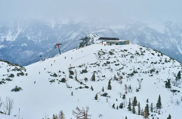 Schneefall am Feuerkogel, ebensee, salzkammergut, — Stockfoto