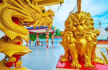 Sam Sae Chu Hut 'un aslanları Çin Tapınağı, Phuket Şehri, Tayland