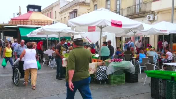 Jerez Hiszpania Września 2019 Busy Dona Blanca Street Mercado Central — Wideo stockowe