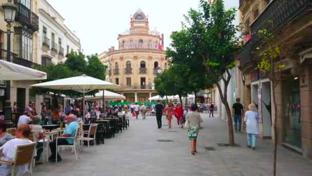 Jerez España Septiembre 2019 Sombría Calle Lanceria Con Muchos Cafés — Vídeos de Stock