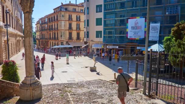 Malaga España Septiembre 2019 Gente Actuación Callejera Del Mimo Plaza — Vídeos de Stock