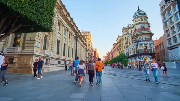 Seville Spain October 2019 Orang Orang Berjalan Constitution Avenue Yang — Stok Video