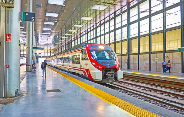 El tren en la plataforma de la estación de tren de Cádiz, España — Foto de Stock