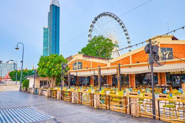 Asya eğlence bölgesindeki modern restoranların çizgisi, Bang