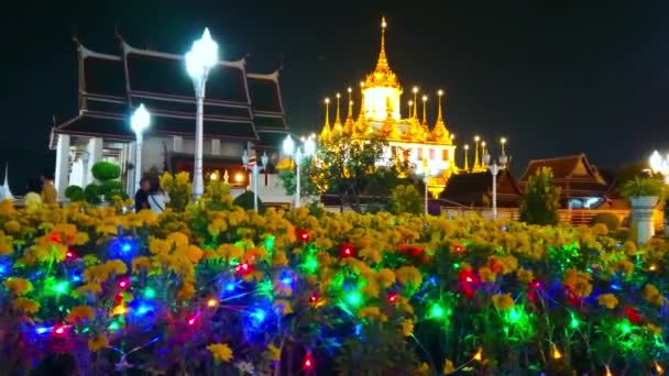 Bangkok Thailand Maio 2019 Luzes Coloridas Decoram Canteiro Flores Parque — Vídeo de Stock