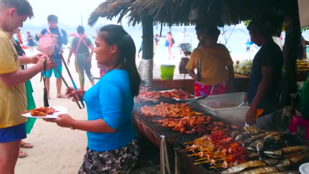 Phuket Tajlandia Maja 2019 Kuchnia Otwartym Powietrzu Małej Kawiarni Plaży — Wideo stockowe