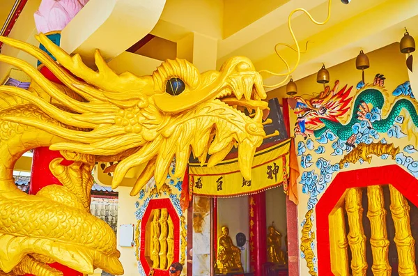 The head of golden dragon, Sam Sae Chu Hut Chinese Shrine, Phuke — Stock Photo, Image