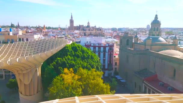 Sevilla Španělsko Října 2019 Pohled Panoramatické Terasy Metropol Parasol Panteonu — Stock video