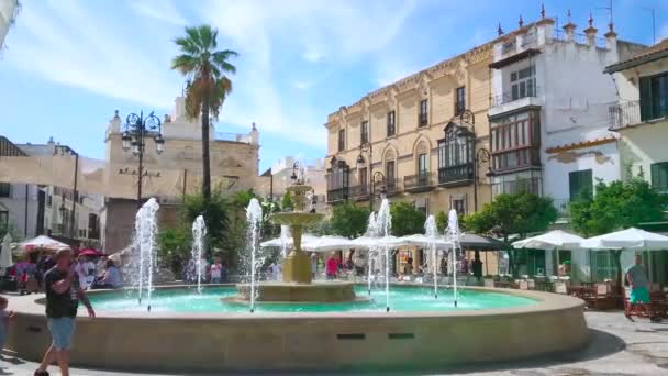 Sanlucar Espanha Setembro 2019 Lotada Praça Plaza Del Cabildo Decorada — Vídeo de Stock