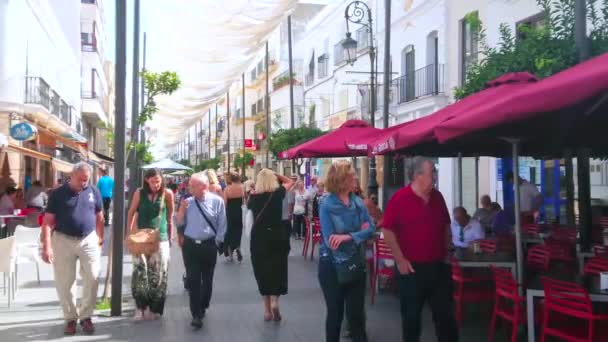 Sanlucar Ισπανία Σεπτεμβρίου 2019 Ζωντανή Ζωή Στην Οδό Calle Ancha — Αρχείο Βίντεο