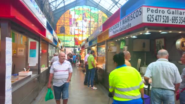 Malaga Spagna Settembre 2019 Affollato Vicolo Della Sezione Pesce Nel — Video Stock