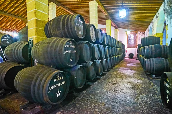 The alleyway amid the Sherry casks, Jerez, Spain — Stock Photo, Image