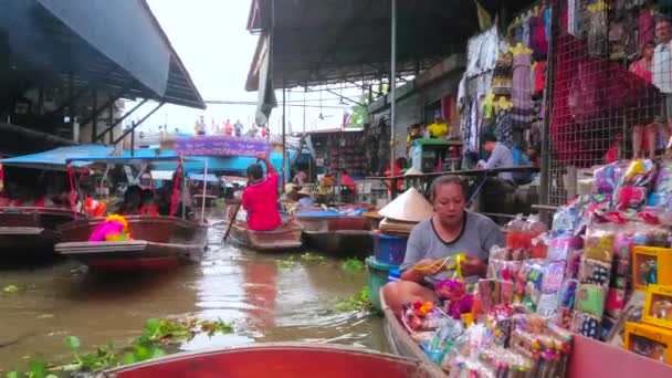 Damnoen Saduak Tailandia Mayo 2019 Exótico Mercado Flotante Ton Khem — Vídeos de Stock