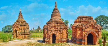 Eski tapınakları olan Panorama, Bagan, Myanmar