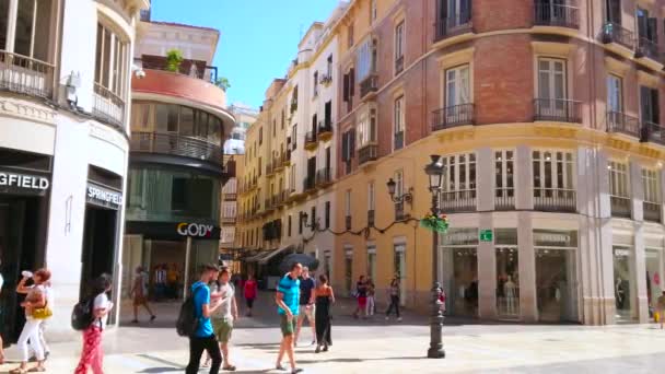 Malaga Hiszpania Września 2019 Zatłoczone Skrzyżowanie Ulic Calle Larios Calle — Wideo stockowe