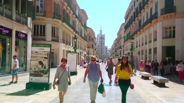 Malaga España Septiembre 2019 Paseo Día Por Principal Zona Comercial — Vídeo de stock