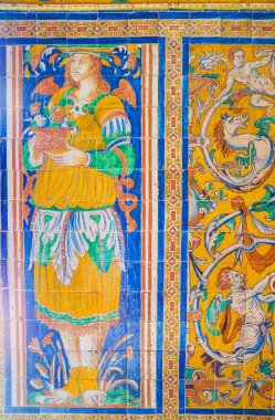 İspanya, Sevilla 'daki Alcazar Sarayı' ndaki tarihi fayanslar.