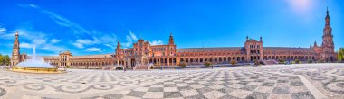 İspanya, Sevilla 'daki Plaza de Espana Panoraması