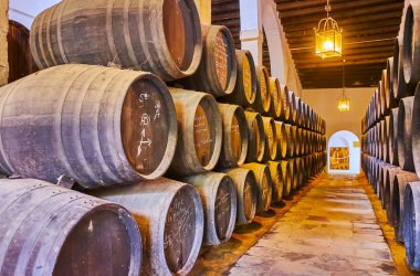 Interior of Bodega La Constancia, Tio Pepe winery, Jerez, Spain clipart
