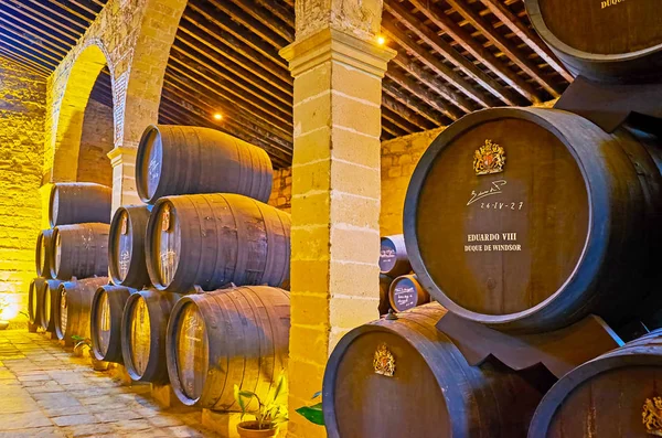 访问西班牙Jerez Tio Pepe酒厂Bodega Los Reyes — 图库照片