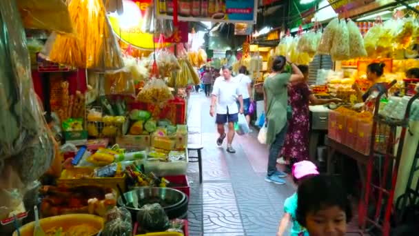 Bangkok Tayland Mayıs 2019 Sampeng Lane Gıda Pazarının Gölgeli Sokağı — Stok video