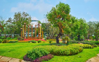 Rajapruek Kraliyet Parkının peyzajı, Chiang Mai, Tayland