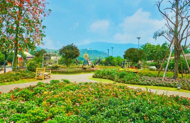 Rajapruek Kraliyet Parkı 'nın çiçek yatakları, Chiang Mai, Tayland