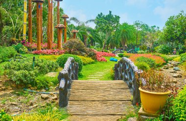 Rajapruek Kraliyet Parkı 'ndaki küçük köprüler, Chiang Mai, Tayland