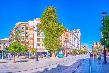 İspanya 'nın tarihi Seville' deki geniş yol.