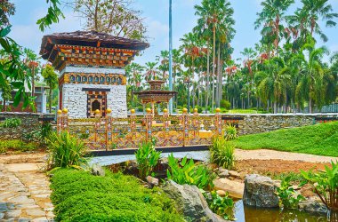 Bhutanese architecture in Rajapruek park, Chiang Mai, Thailand