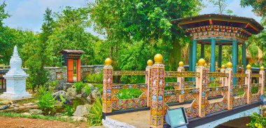 The ornate bridge in Bhutan garden, Rajapruek park, Chiang Mai, 