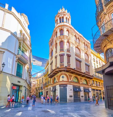 The shopping streets in old Seville, Spain