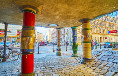 The canopy of Hundertwasserhaus, Vienna, Austria