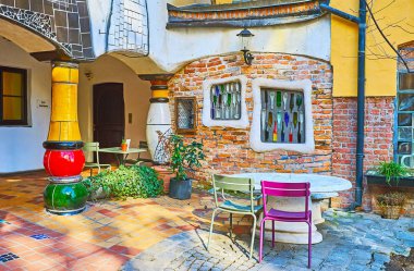 The terrace of Hundertwasser museum, Vienna, Austria