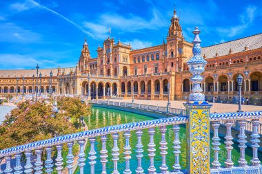 The ceramic handrails on Plaza de Espana in Seville, Spain