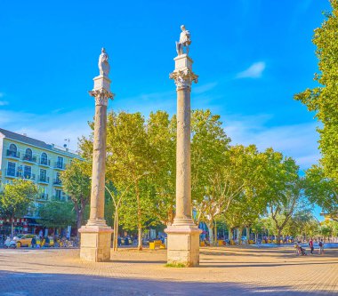 The Roman columns on Alameda de Hercules square in Seville, Spai