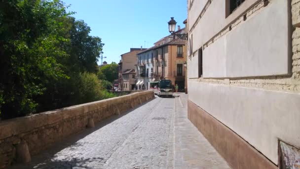 Granada Spain September 2019 Modern Tourist Sightseeing Train Riding Narrow — Stock Video