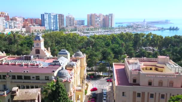 Malaga Spanyolország 2019 Szeptember Panoráma Alcazaba Erőd Tetejéről Kilátással Tornyokra — Stock videók