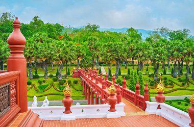 The bridge to the garden, Rajapruek park, Chiang Mai, Thailand clipart