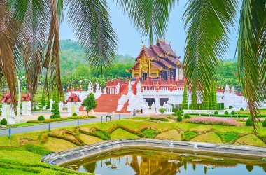 The view through the palm branches, Rajapruek park, Chiang Mai, 