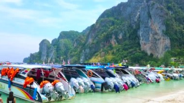 PHIPHI DON, THAILAND - APRIL 27, 2019: Panorama of Phi Phi Don Island, that is nice place to relax on the lovely beach and enjoy the tropical nature of Thailand, on April 27 in PhiPhi Don