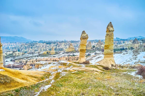 Csodálatos Természeti Helyszínek Cappadocia Híres Egyedülálló Tündér Kémény Szikla Képződmények — Stock Fotó