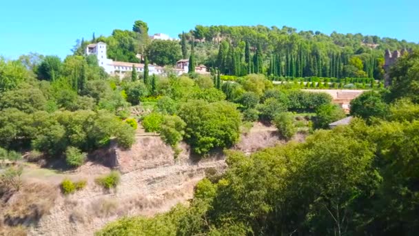 Panorama Generalife Hager Alhambra Som Omfatter Cerro Del Sol Solhøyden – stockvideo