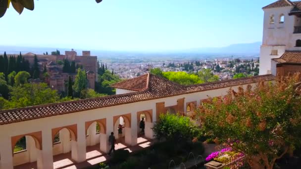 Granada Spagna Settembre 2019 Panorama Del Patio Dell Irrigazione Giardini — Video Stock