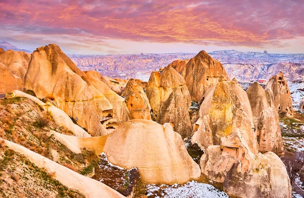 Las Rocas Color Naranja Brillante Acantilados Capadocia Muy Bien Crepúsculo — Foto de Stock