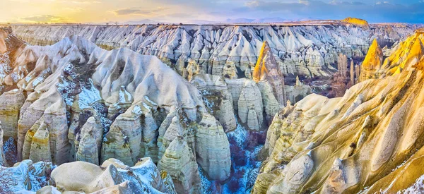 Panorama Scenic Tuff Canyon Famous Love Valley Steep Streamlined Slopes — Stock Photo, Image